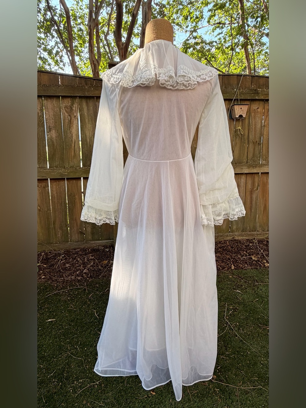 Vintage Shadowline White Sheer Nylon Peignoir Robe 1980s - Picture 3 of 16